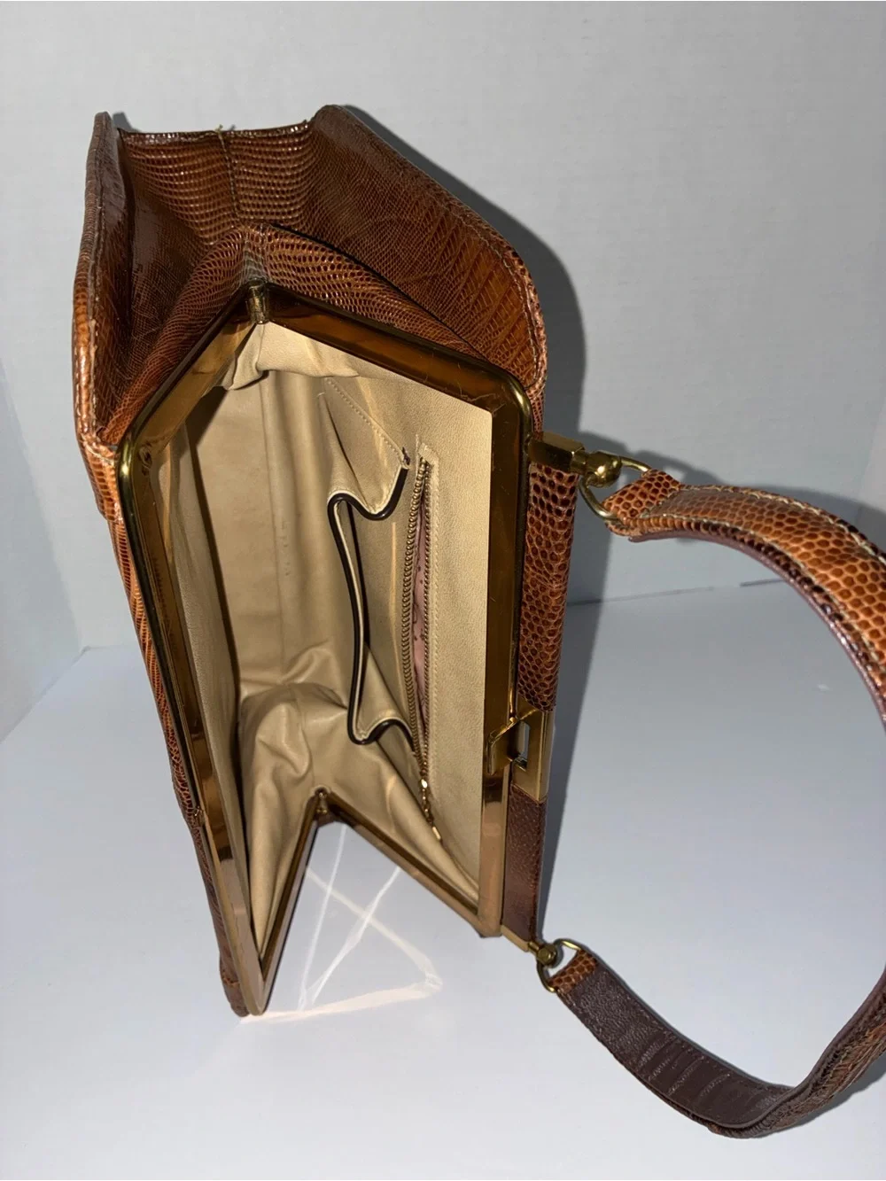 Classic Brown Lizard-Embossed Top-Handle Satchel